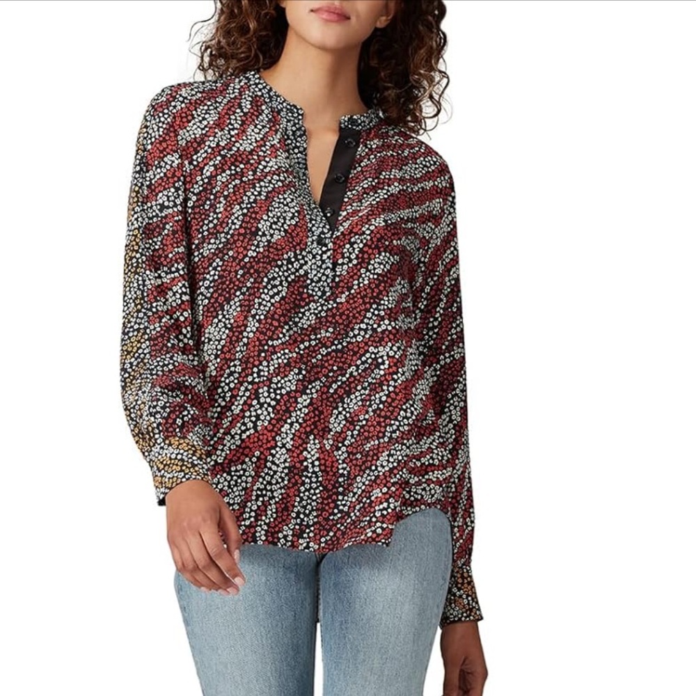 rag & bone Red, Black and White Printed Long-Sleeve Blouse